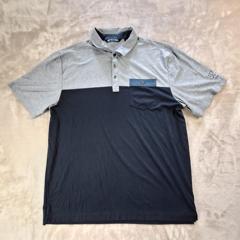 TravisMathew Polo Shirt Mens XL Gray Colorblock Pima Woodland Golf Club